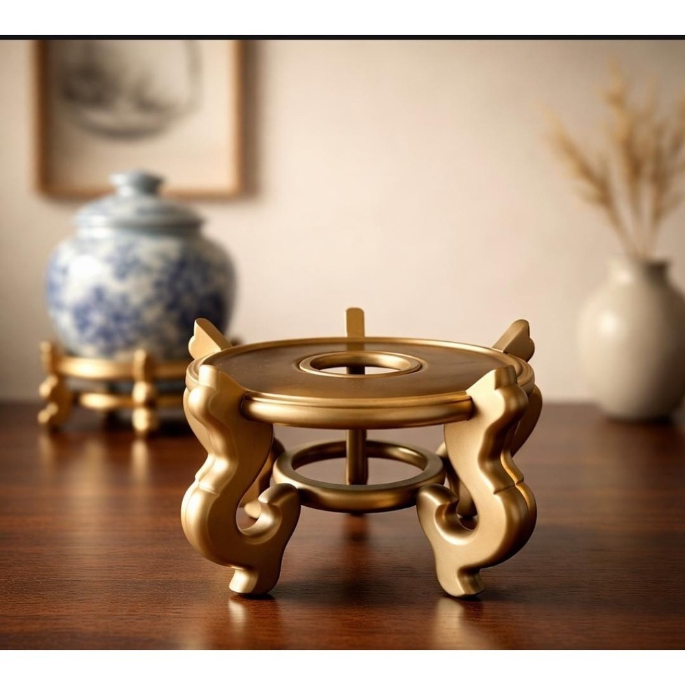 Vtg Asian Wooden Planter Gold Lacquer Stand Carved 5 Legs Pedestal Ginger Jar